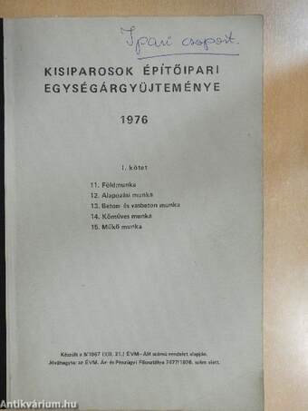 Kisiparosok építőipari egységárgyűjteménye 1976/I.