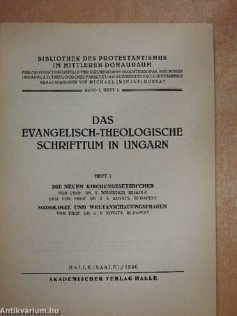 Das Evangelisch-Theologische Schrifttum in Ungarn Heft 1.