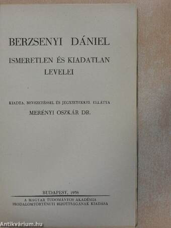 Berzsenyi Dániel ismeretlen és kiadatlan levelei