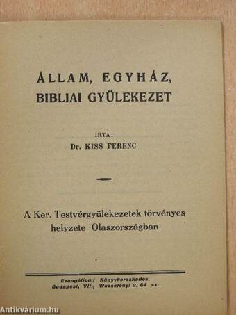 Állam, egyház, bibliai gyülekezet