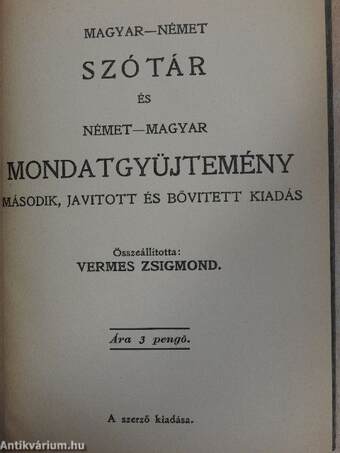 Magyar-német szótár és német-magyar mondatgyűjtemény