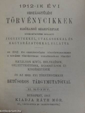 1912-ik évi országgyülési törvénycikkek II. (töredék)