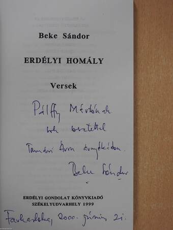 Erdélyi homály (dedikált példány)