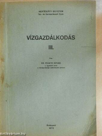 Vízgazdálkodás III.