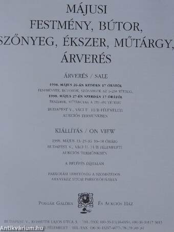 Polgár Galéria 13. májusi festmény, bútor, szőnyeg, ékszer, műtárgy, árverés