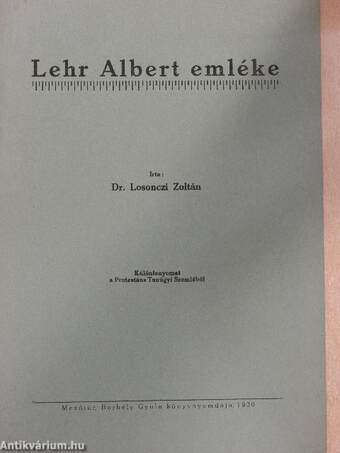 Lehr Albert emléke