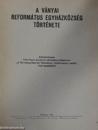 A ványai református egyházközség története