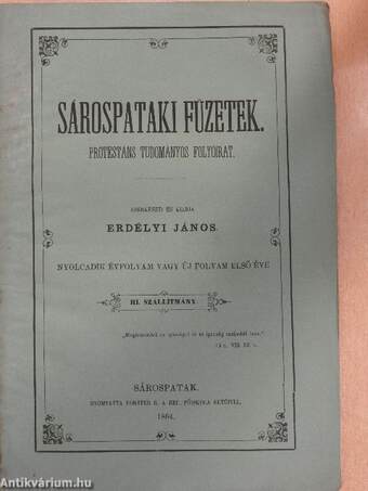 Sárospataki Füzetek 1864/III.