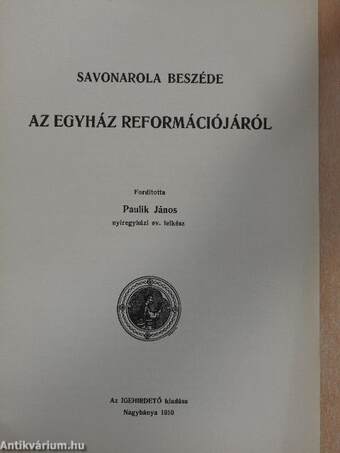 Savonarola beszéde az egyház reformációjáról