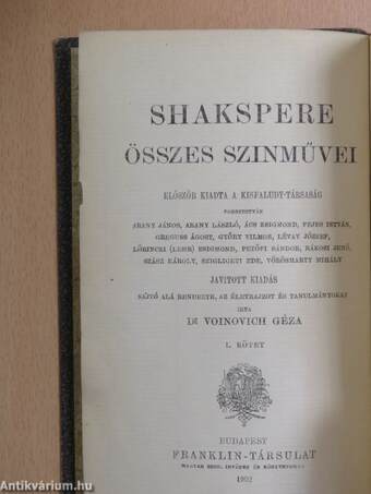 Shakspere összes szinművei 1-6.