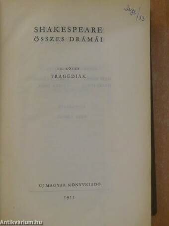 Shakespeare összes drámái III.