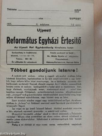 Ujpesti Református Egyházi Értesitő 1935/1-2.