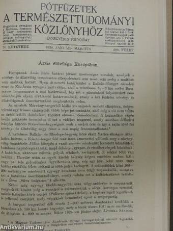 Természettudományi Közlöny 1938. január-december/Pótfüzetek a Természettudományi Közlönyhöz 1938. január-december