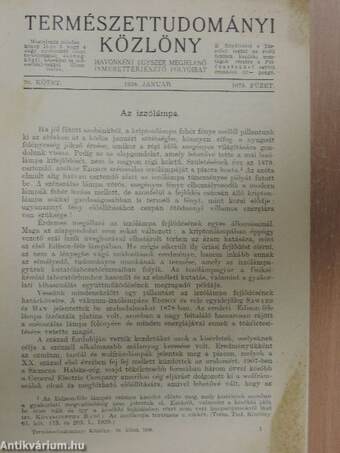 Természettudományi Közlöny 1938. január-december/Pótfüzetek a Természettudományi Közlönyhöz 1938. január-december