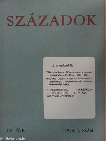 Századok 1978. (nem teljes évfolyam)