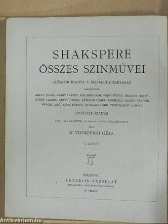 Shakspere összes színművei I-III.