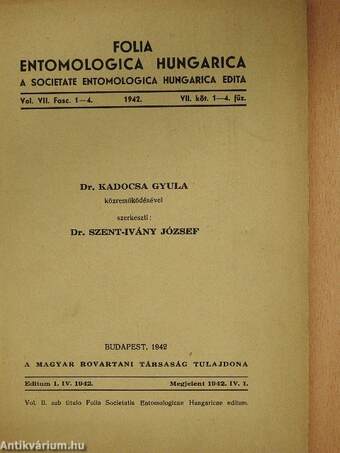 Folia Entomologica Hungarica 1942/1-4.