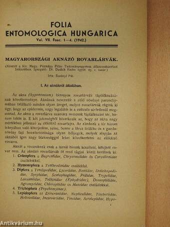 Folia Entomologica Hungarica 1942/1-4.