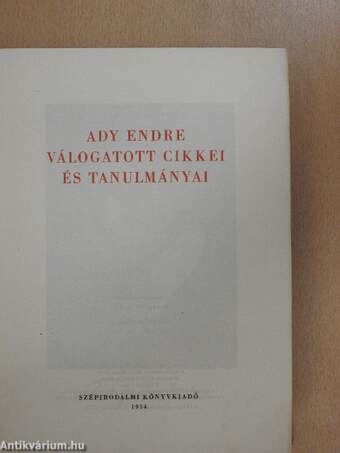 Ady Endre válogatott cikkei és tanulmányai