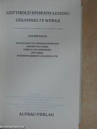 Gotthold Ephraim Lessing Gesammelte Werke I.