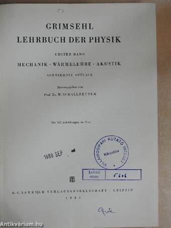 Grimsehl Lehrbuch der Physik I.