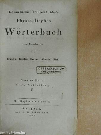 Physikalisches Wörterbuch IV/1. (töredék)