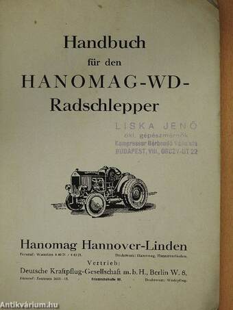 Handbuch für den Hanomag-WD-Radschlepper