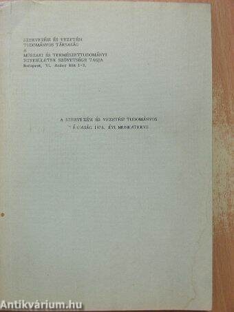 A Szervezési és Vezetési Tudományos Társaság 1978. évi munkaterve