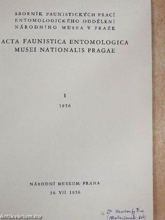 Acta Faunistica Entomologica Musei Nationalis Pragae 1956/1.