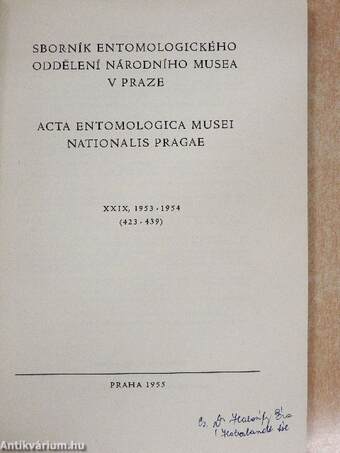 Acta Entomologica Musei Nationalis Pragae 1953-1954. XXIX/423-439