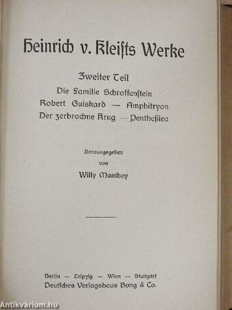 Heinrich v. Kleists Werke 1-6. (gótbetűs)