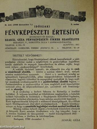 Időszaki Fényképészeti Értesítő 1930. december 1.