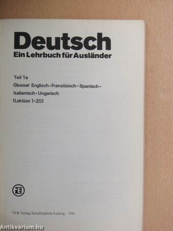 Deutsch - Ein Lehrbuch für Ausländer 1a - Glossar