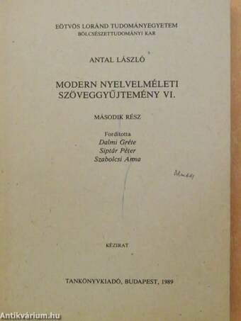Modern nyelvelméleti szöveggyűjtemény VI/2.