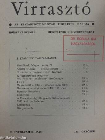 Virrasztó 1971. október (Dr. Bobula Ida könyvtárából)