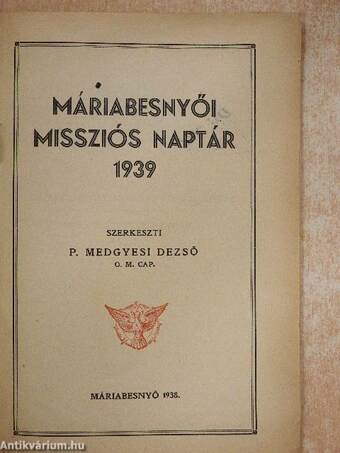 Máriabesnyői missziós naptár 1939.