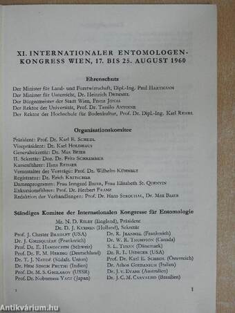 XI. Internationaler Entomologen-Kongress in Wien