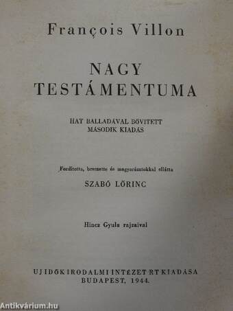 Francois Villon Nagy Testámentuma