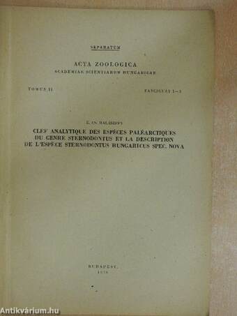 Clef Analytique des Espéces Paléarctiques du Genre Sternodontus et la Description de l'Espéce Sternodontus Hungaricus Spec. Nova