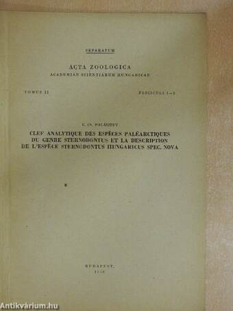 Clef Analytique des Espéces Paléarctiques du Genre Sternodontus et la Description de l'Espéce Sternodontus Hungaricus Spec. Nova