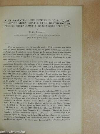 Clef Analytique des Espéces Paléarctiques du Genre Sternodontus et la Description de l'Espéce Sternodontus Hungaricus Spec. Nova