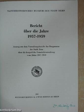 Bericht über die Jahre 1957-1959