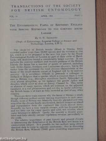 Transactions of the society for British entomology 1964. april