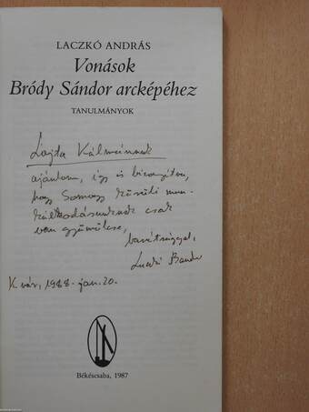 Vonások Bródy Sándor arcképéhez (dedikált példány)