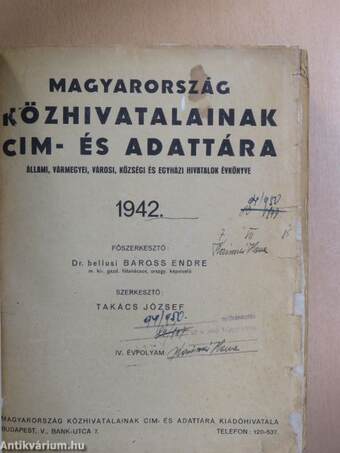 Magyarország közhivatalainak cím- és adattára 1942.