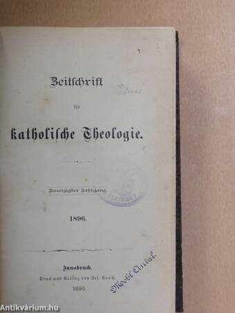 Zeitschrift für katholische Theologie 1896. (gótbetűs)