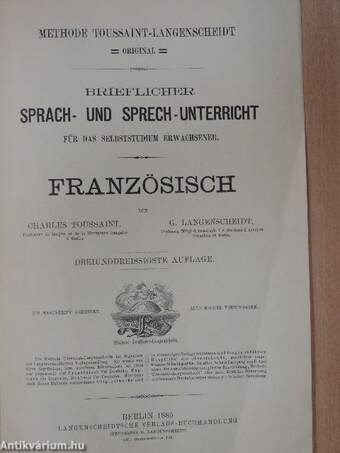 Methode Toussaint-Langenscheidt - Original Französisch 1885.1-36/I-VIII.