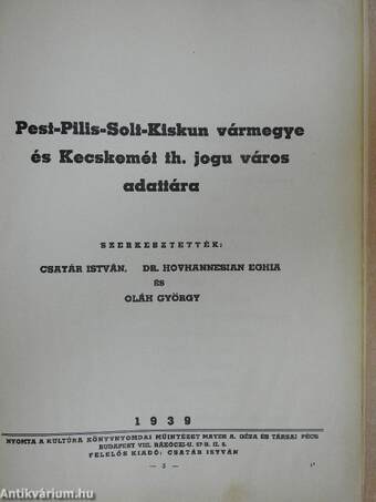 Pest-Pilis-Solt-Kiskun vármegye és Kecskemét th. jogu város adattára