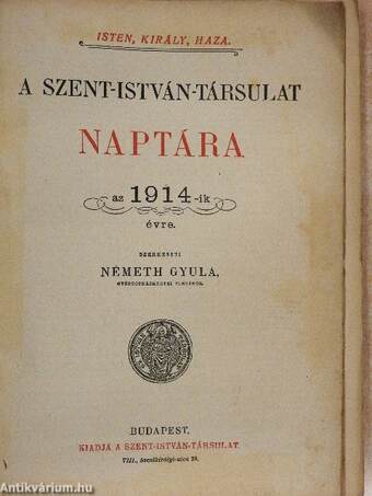 A Szent-István-Társulat naptára az 1914-ik évre