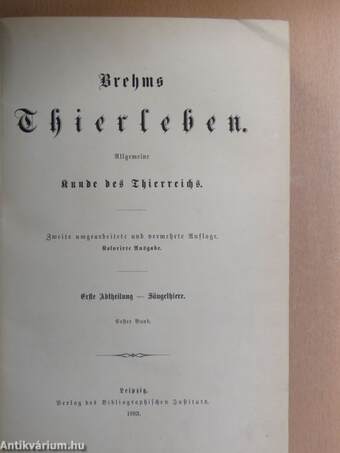 Brehms Thierleben I-X. (gótbetűs)